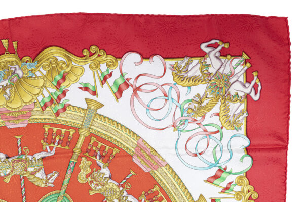 Hermes Scarf 90 "Luna Park" Red 100% Silk Scarf 35" - Image 3