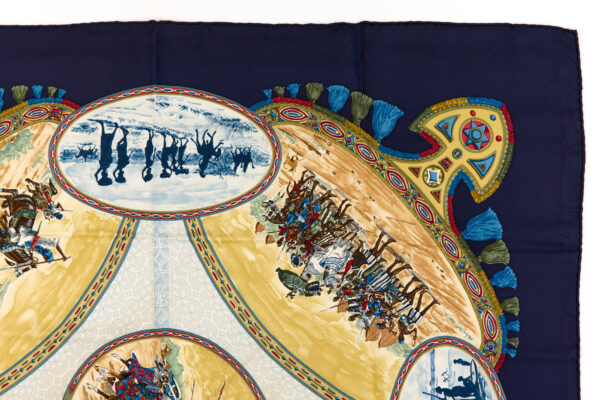 Hermes Silk Scarf Carre 90 "CAVALIERS PEULS" Blue Silk Scarf - Image 3