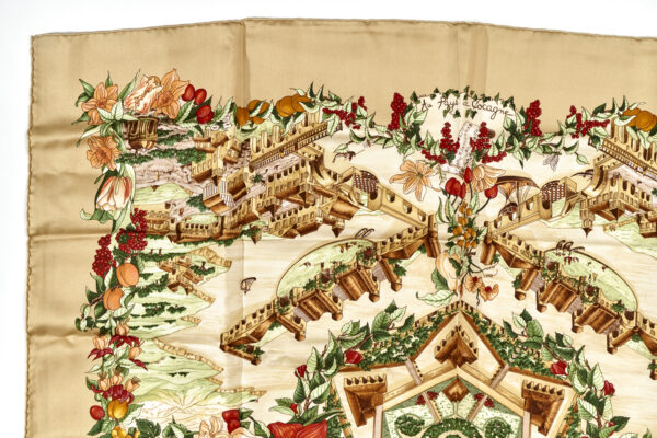 Hermes Scarf 90 "Au Pays de Cocagne" Yellow 100% Silk Scarf 35" - Image 2
