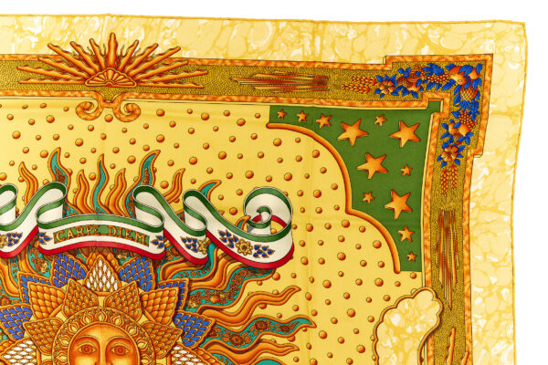 Hermes Silk Scarf Carre 90 "CARPE DIEM" Yellow Silk Scarf - Image 3