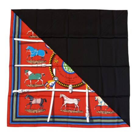 Hermes Silk Scarf Carre 90 "Couvertures et Tenues de Jour" Red Silk Scarf