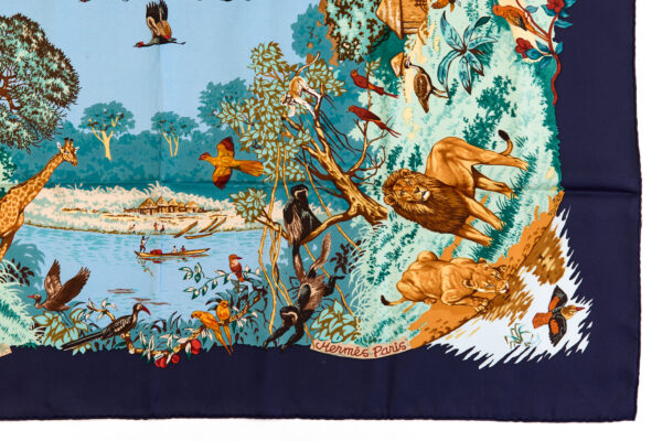 Hermes Silk Scarf Carre 90 "Africa" Blue Silk Scarf - Image 6