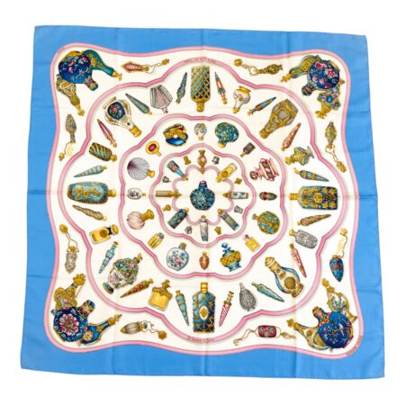 Hermes Silk Scarf Carre 90 "Qu Importe Le Flacon" Blue Silk Scarf