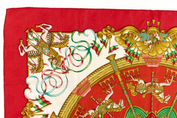 Hermes Silk Scarf Carre 90 "LUNA PARK" Red Silk Scarf - Image 2