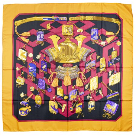 Hermes Scarf 90 "REVERIES JAPONAISES" Yellow 100% Silk Scarf 35"