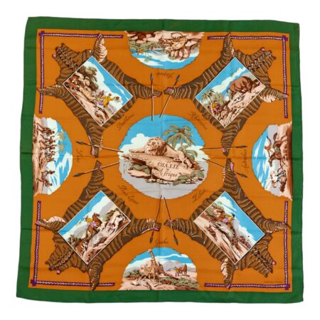 Hermes Silk Scarf Carre 90 "La Chasse en Afrique" Green Silk Scarf