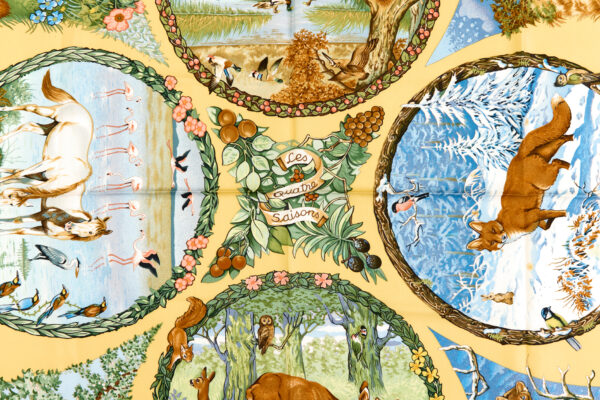 Hermes Silk Scarf Carre 90 "Les Quatre Saisons" Yellow Silk Scarf - Image 4