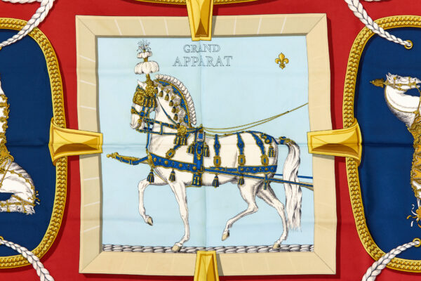 Hermes Silk Scarf Carre 90 "GRAND APPARAT" Blue Silk Scarf - Image 4
