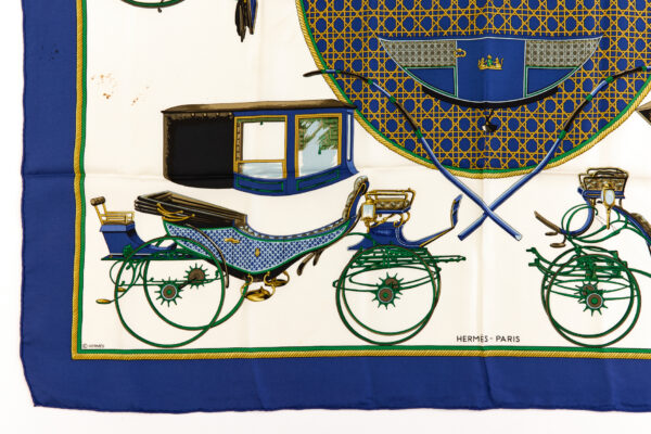 Hermes Silk Scarf Carre 90 "Les Voitures a Transformation" Blue Silk Scarf - Image 5