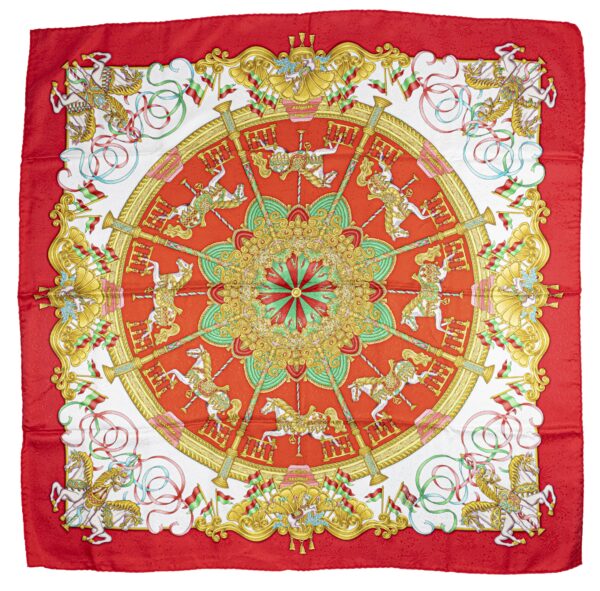 Hermes Scarf 90 "Luna Park" Red 100% Silk Scarf 35"