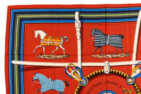Hermes Silk Scarf Carre 90 "Couvertures et Tenues de Jour" Red Silk Scarf - Image 2