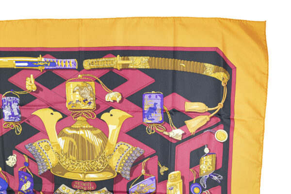 Hermes Scarf 90 "REVERIES JAPONAISES" Yellow 100% Silk Scarf 35" - Image 3