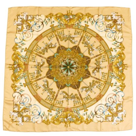 Hermes Silk Scarf Carre 90 "LUNA PARK" Beige Silk Scarf