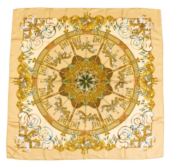 Hermes Silk Scarf Carre 90 "LUNA PARK" Beige Silk Scarf