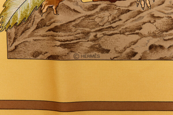 Hermes Silk Scarf Carre 90 "Casse Noisette Squirrel" Yellow Silk Scarf - Image 7