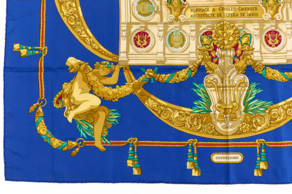 Hermes Silk Scarf Carre 90 "HOMMAGE A CHARLES GARNIER" Blue Silk Scarf - Image 5