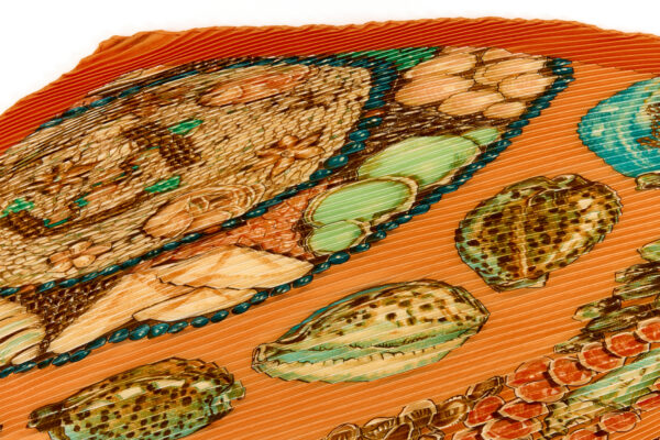 Hermes Silk Scarf Carre 90 "Rocaille" Orange Silk Pleats Scarf - Image 2