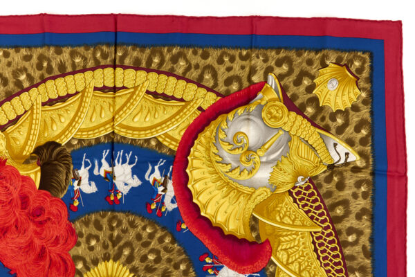 Hermes Silk Scarf Carre 90 "CASQUES et PLUMETS" Red Silk Scarf - Image 3