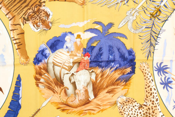 Hermes Scarf 90 "Chasses Exotiques" Brown 100% Silk Scarf 35" - Image 4
