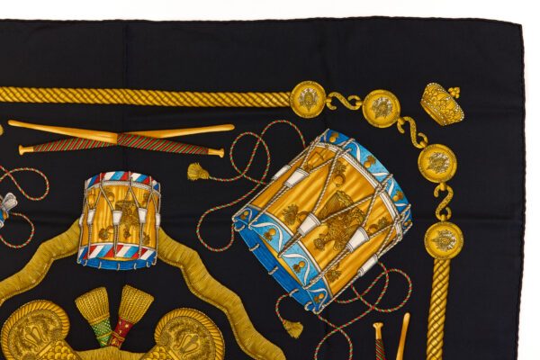 Hermes Silk Scarf Carre 90 "LES TAMBOURS" Black Silk Scarf - Image 3