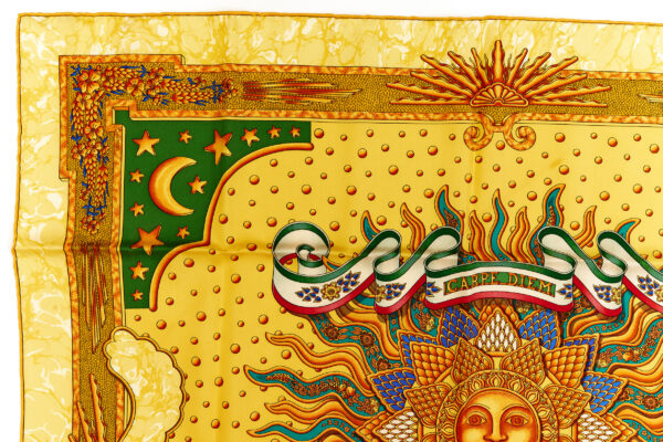 Hermes Silk Scarf Carre 90 "CARPE DIEM" Yellow Silk Scarf - Image 2