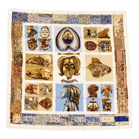 Hermes Silk Scarf Carre 45 "PERSONA" White Silk Scarf