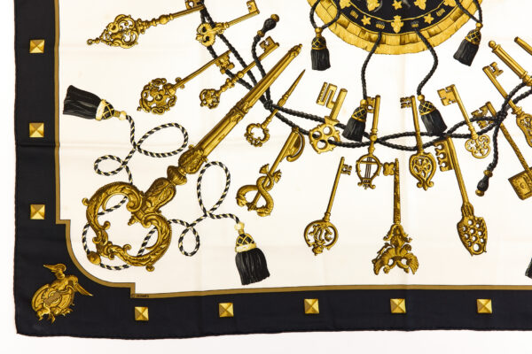 Hermes Silk Scarf Carre 90 "LES CLES" Black Silk Scarf - Image 5
