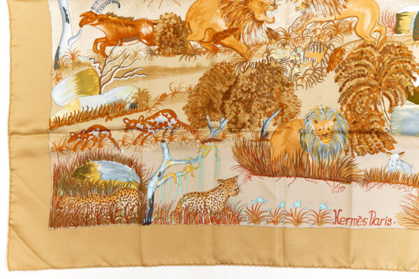 Hermes Scarf Carre 90 "Nuba Mountain" Brown Beige Silk Scarf - Image 5
