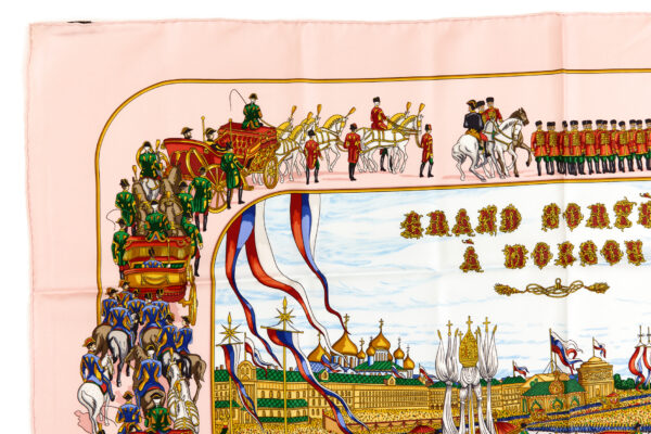 Rare! Hermes Silk Scarf Carre 90 "GRAND CORTEGE A MOSCOU" Pink Silk Scarf - Image 2