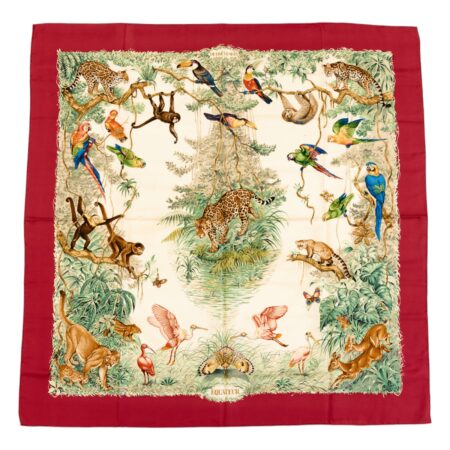 Hermes Silk Scarf Carre 90 "Equateur" Red Silk Scarf