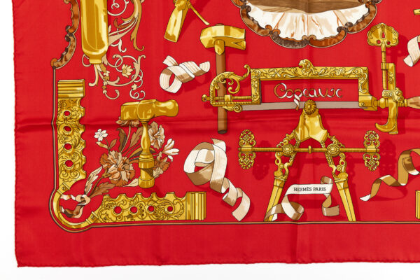 Hermes Silk Scarf Carre 90 "Copeaux" Red Silk Scarf - Image 5