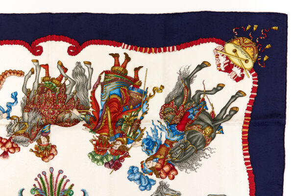 Hermes Silk Scarf Carre 90 "Les Fetes du Roi Soleil" Blue Silk Scarf - Image 3