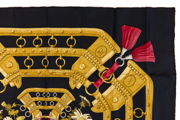 Hermes Silk Scarf Carre 90 "aux champs" Black Silk Scarf - Image 3