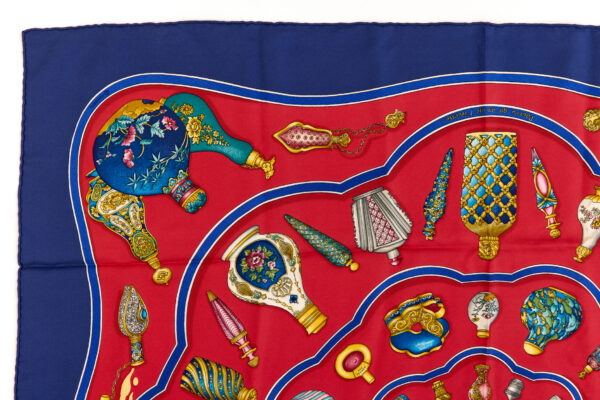 Hermes Silk Scarf Carre 90 "Qu'Importe Le Flacon" Blue Silk Scarf - Image 2