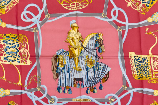 Hermes Silk Scarf Carre 90 "LES MUSEROLLES" Red Silk Scarf - Image 4