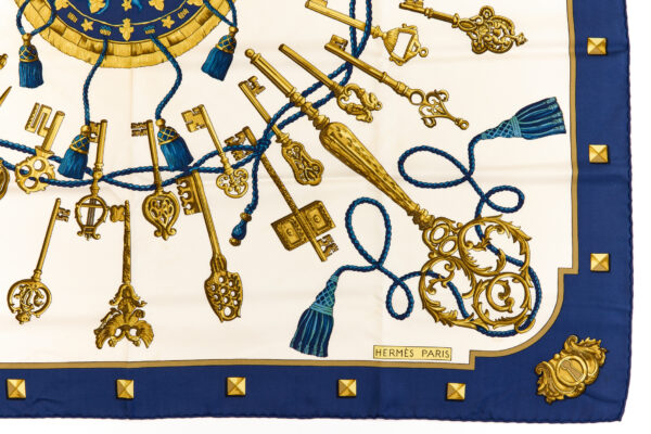 Hermes Silk Scarf Carre 90 "LES CLES" Blue Silk Scarf - Image 6