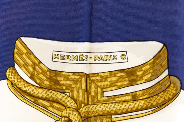 Hermes Silk Scarf Carre 90 "Brandebourgs" Blue Silk Scarf - Image 7