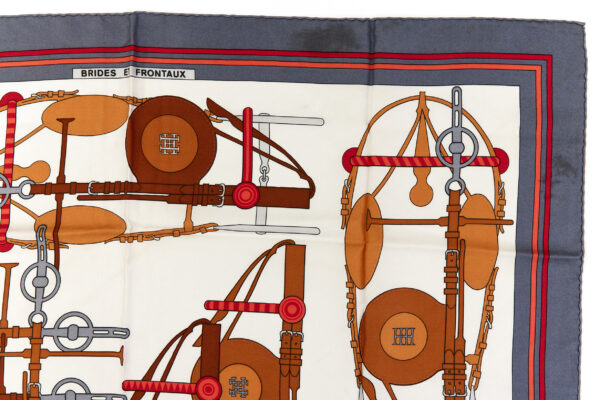 Hermes Silk Scarf Carre 90 "BRIDE ET FRONTAUX" Blue Silk Scarf - Image 3