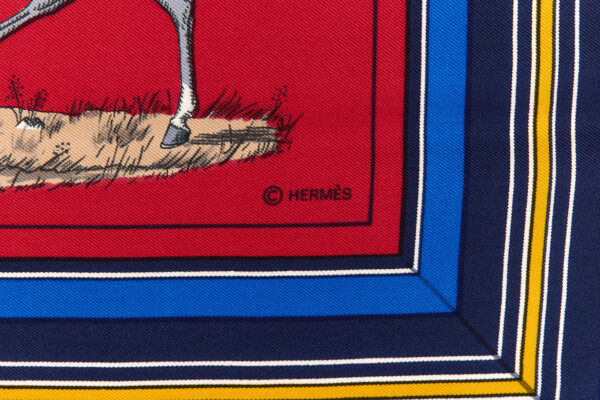 Hermes Silk Scarf Carre 90 "Couvertures et Tenues de Jour" Red Silk Scarf - Image 7