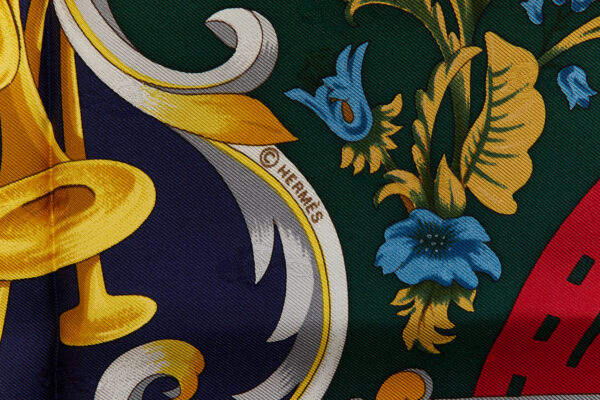 Hermes Silk Scarf Carre 90 "Orgauphone et Autres Mecaniques" Blue Silk Scarf - Image 7