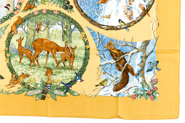 Hermes Silk Scarf Carre 90 "Les Quatre Saisons" Yellow Silk Scarf - Image 6