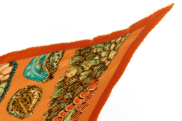 Hermes Silk Scarf Carre 90 "Rocaille" Orange Silk Pleats Scarf - Image 3