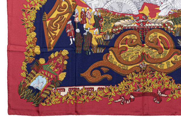 Hermes Scarf 90 "LE PARADIS DU ROY" Red 100% Silk Scarf 35" - Image 5