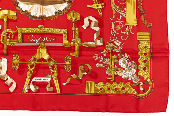 Hermes Silk Scarf Carre 90 "Copeaux" Red Silk Scarf - Image 6