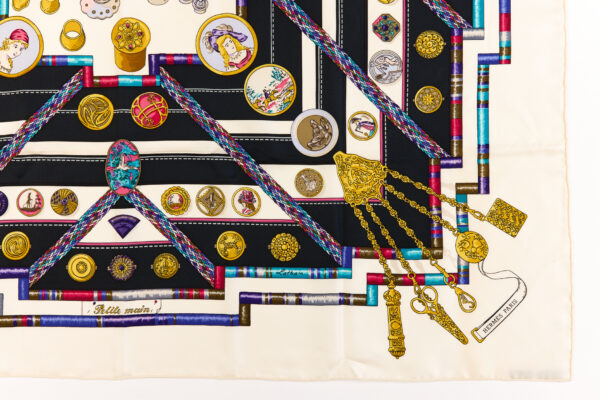 Hermes Silk Scarf Carre 90 "Petite Main" White Silk Scarf - Image 6