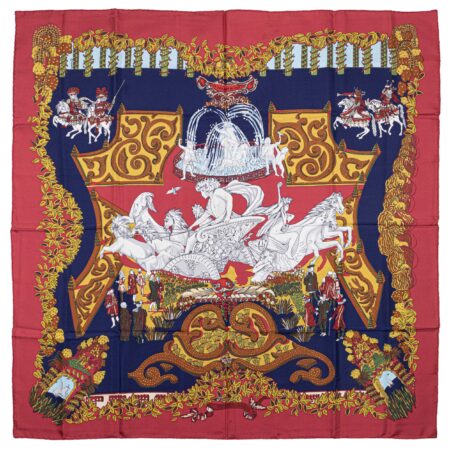 Hermes Scarf 90 "LE PARADIS DU ROY" Red 100% Silk Scarf 35"