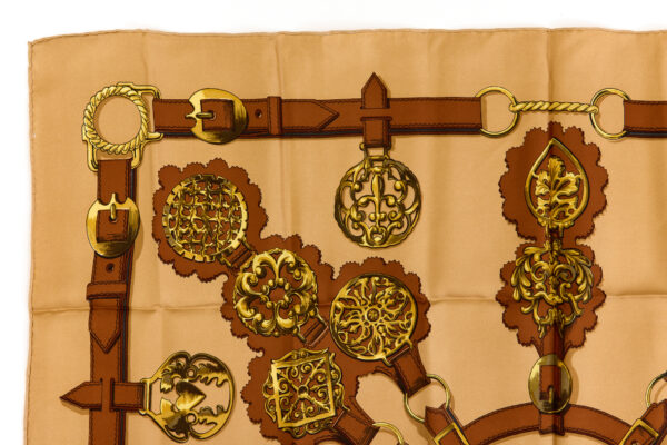 Hermes Silk Scarf Carre 90 "Cuivreries" Brown Silk Scarf - Image 2