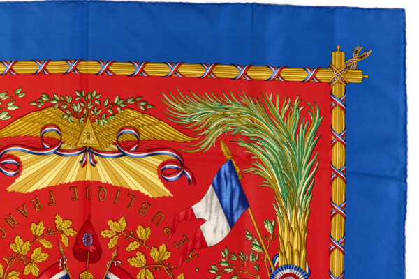 Hermes Silk Scarf Carre 90 "LIBERTE EGALITE FRATERNITE REPUBLIQUE FRANCAISE" Blue Silk Scarf - Image 3