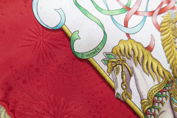 Hermes Scarf 90 "Luna Park" Red 100% Silk Scarf 35" - Image 7