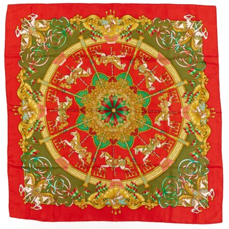 Hermes Silk Scarf Carre 90 "LUNA PARK" Red Silk Scarf